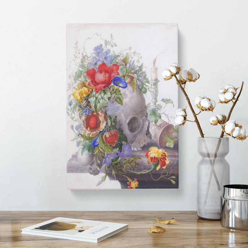 Skull With Flowers Vol.1 by Herman Henstenburgh - Wrapped Canvas Painting, 76cm H x 50cm W x 3cm D