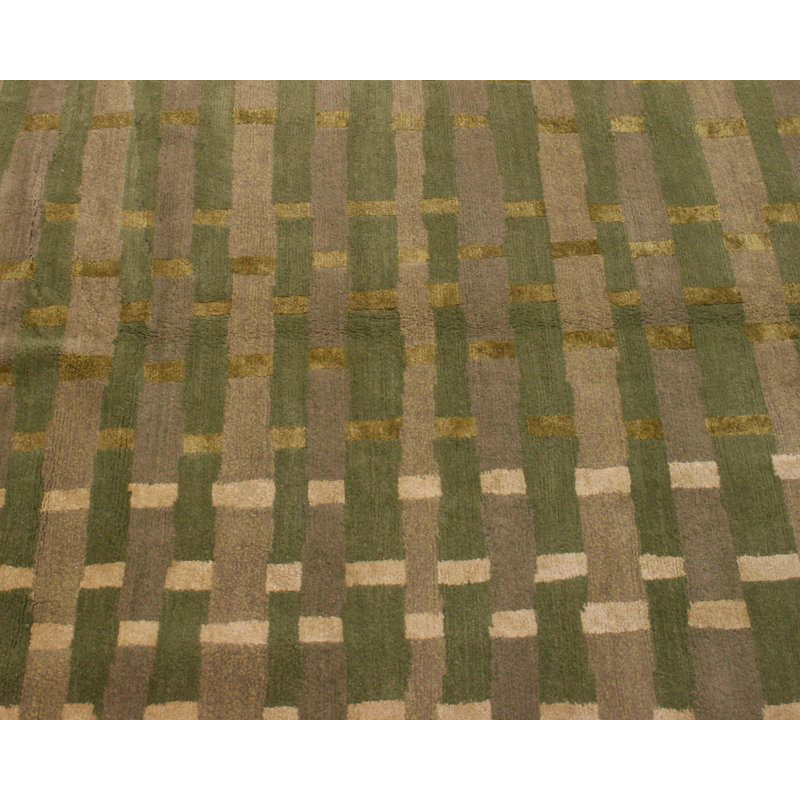 Rag Striped Area Rug in Beige/Green/Gray, Rectangle 3' x 5'