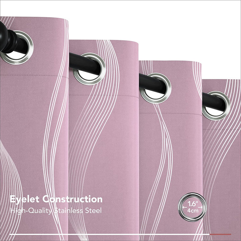 Prewett Super Soft Eyelet Room Darkening Thermal Curtains, Width 168 x Drop 183cm, Light Pink Wave Line