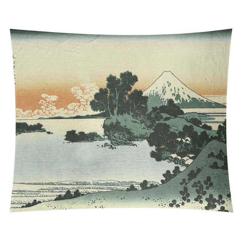 Shichiri Beach in Sagami Province Wall Tapestry, 83.5" H x 71" W, Green/Yellow