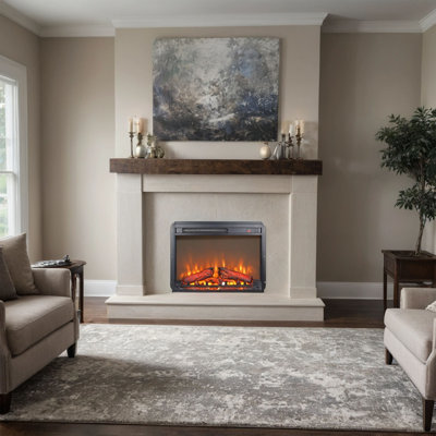 Electric Fireplace Insert, Ultra Thin Heater With Log Set & Realistic Flame, Remote Control With Timer, Overheating Protection
