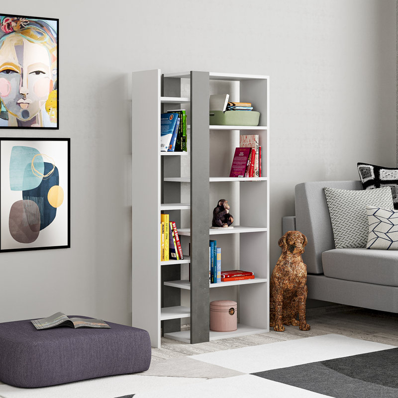 Lift Modern Bookcase Display Unit – 5-Tier Freestanding Storage – 80x29x151 cm, White/Retro Grey