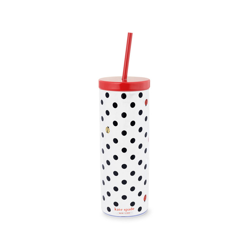 24 oz Verre en acrylique avec paille, pois coccinelle