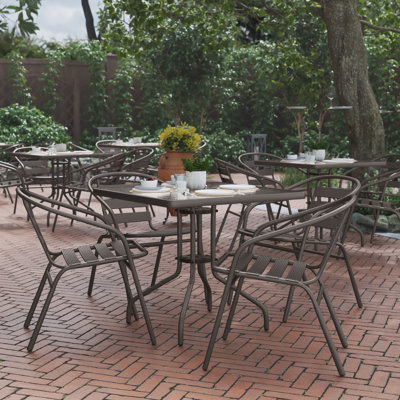 Chrisoula Modern Aluminum Slat Back Stacking Patio Chairs