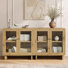 Buffet à portes vitrées de 80 cm de large avec tablette réglable et fini imitation bois (lot de 2), chêne naturel