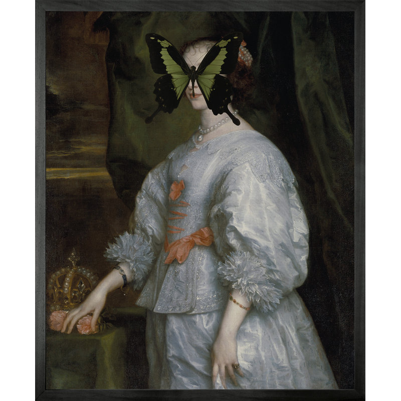 Black And Green Butterfly On Lady by Young & Battaglia And Kirin Young - Single Picture Frame Print on Canvas