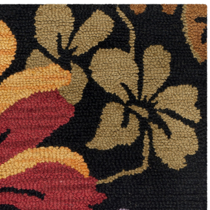 Handmade Black Floral Wool Tufted Area Rug 5' x 8'