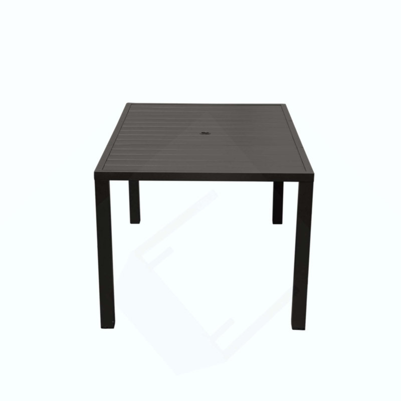 Outdoor Dining Table For 4 Person,Square Slatted Metal Patio Table For Deck Garden Lawn Backyard Use With Umbrella Hole