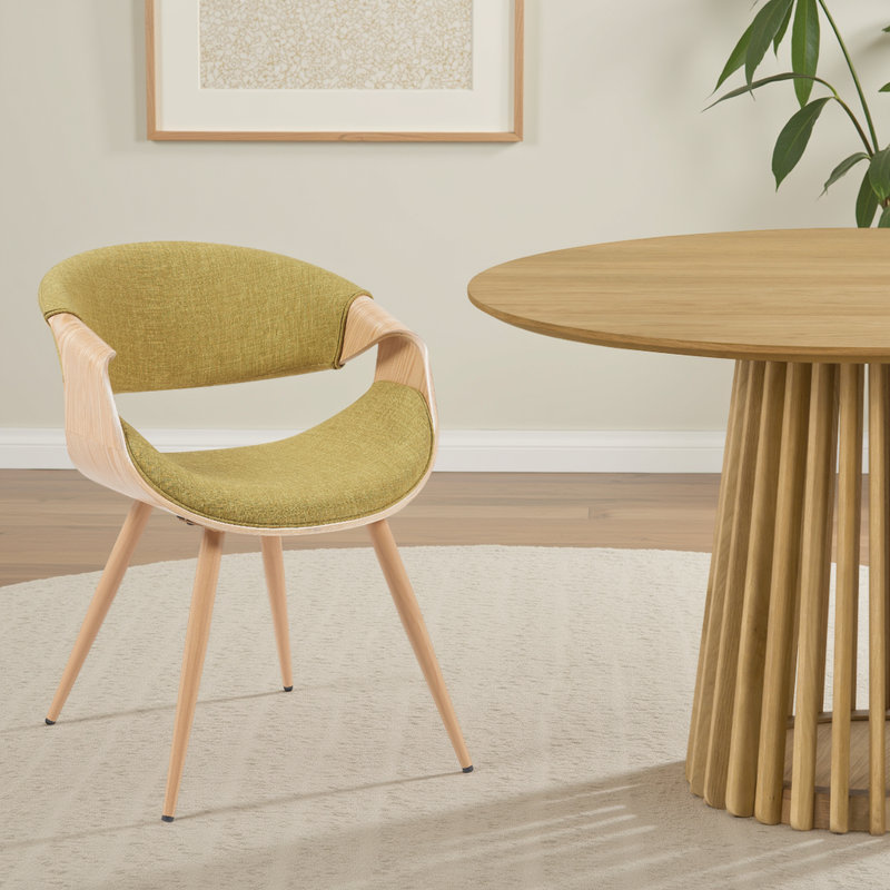 Tuohy Mid-Century Open Back Dining Chair in Fabric Upholstery, Natural, Green