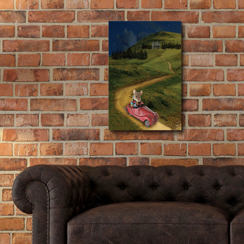  «Mouse In Toy Car» par John Hovenstine, art mural en verre acrylique, 16 po x 24 po, H 24 po x l 16 po