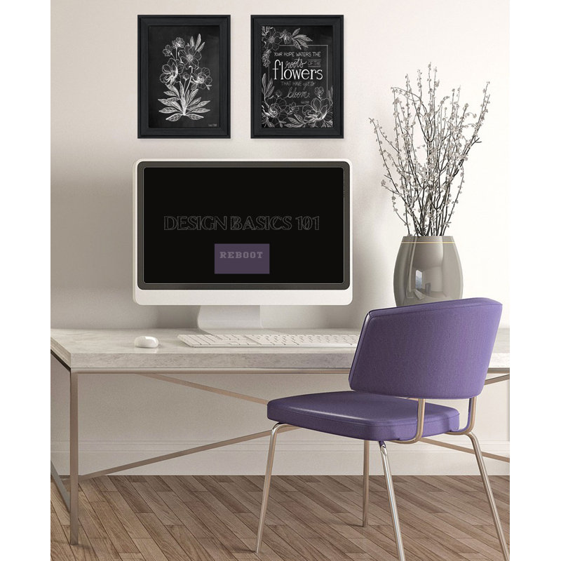 Tableau noir rétro «Blooms by House Fenway», prêt à accrocher, encadré, Noir, H 31 po x l 19 po x P 1 po