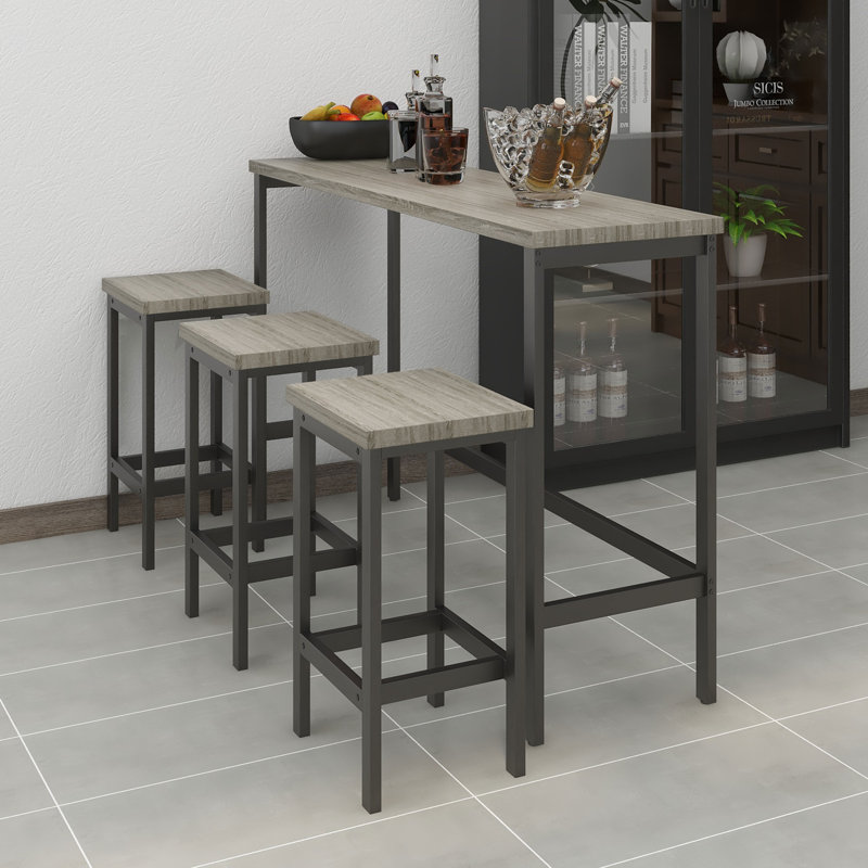 3 - Person Four Leg Dining Set, Gray, Gray/Black