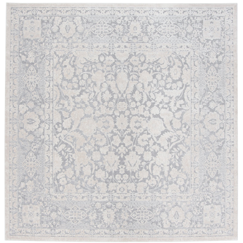 Calidia Floral Light Gray/Cream Area Rug, Square 3'