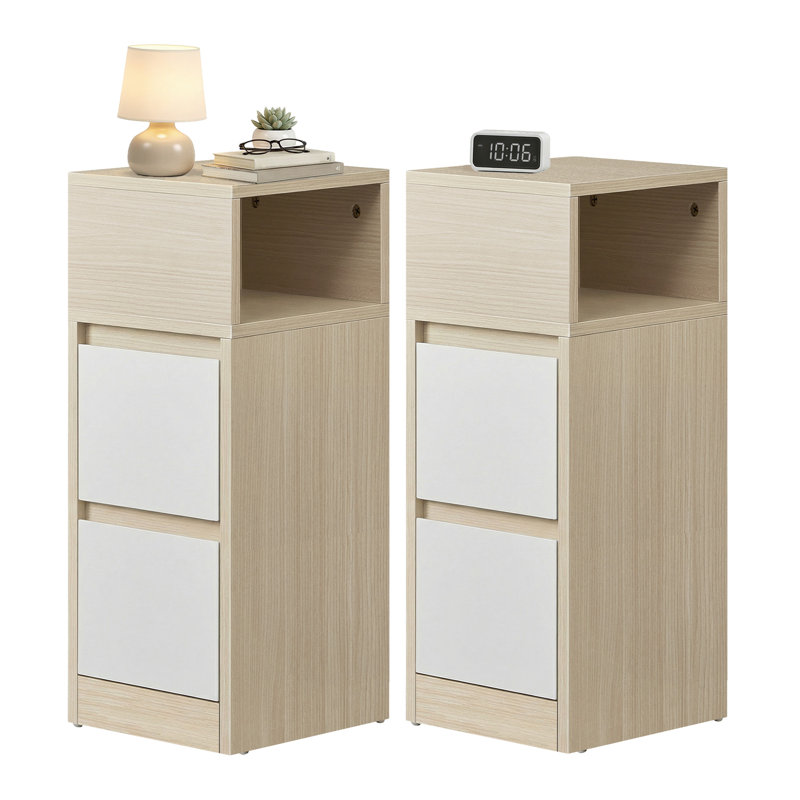 Arcolia 25cm W Manufactured Wood Bedside Table, Natural/White