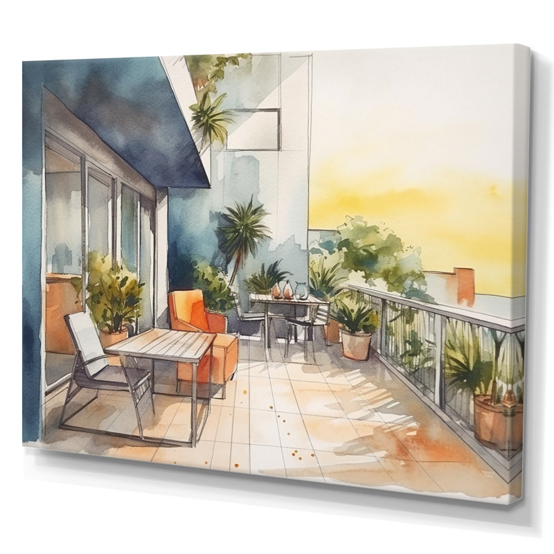 Ruidhe capturant le bonheur d'une terrasse d'été III sur toile, H 30 po x l 40 po x P 1,5 po, Toile tendue
