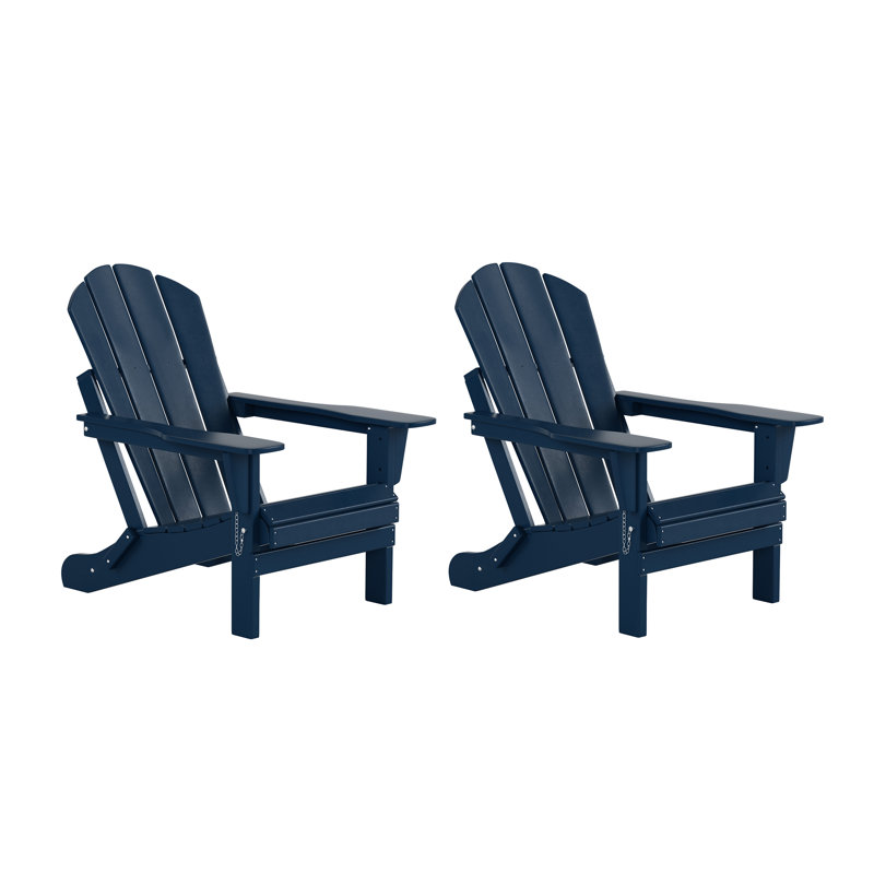 Laguna Foldable Outdoor Adirondack Set, Navy Blue