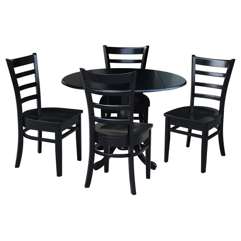 Kimmya Solid Wood Solid Wood Top Pedestal Dining Set, Black