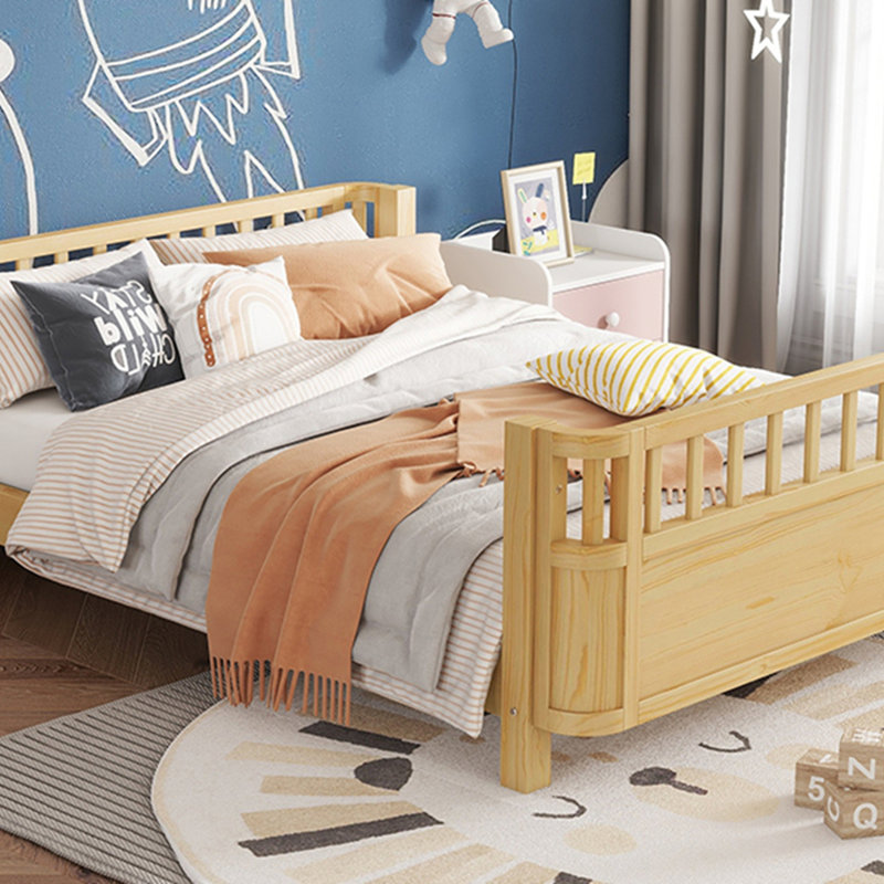 Lit plateforme double en bois pour enfants, lit double en bois à profil bas avec rails pour filles et garçons, (conception brevetée, ancien SKU W2593P233781)