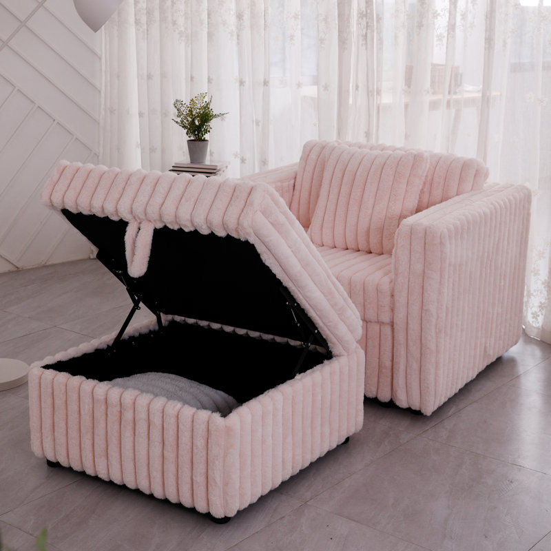 Simple rose modulaire de 44,9 po - Mousse très confortable et à structure en métal. Coussins lavables amovibles. Rangement à levage hydraulique. Design contemporain pour le salon de la chambre à coucher. 2 tendances. Matériaux de qualité