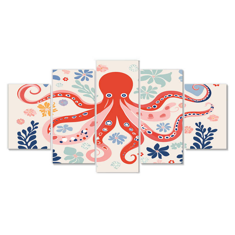 «Riordan - Octopus Animal Wall Art for Living Room», 5 pièces, 32" H x 60" W