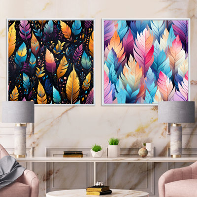 Tribal Dreamscape Feather Boho Motif III - Botanicals abstraits ensemble de collage carré