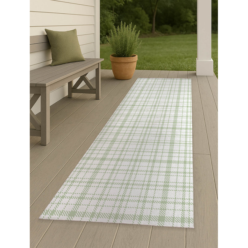 Liz Plaid Non-Slip Outdoor Rug, Runner 2'6" x 8'