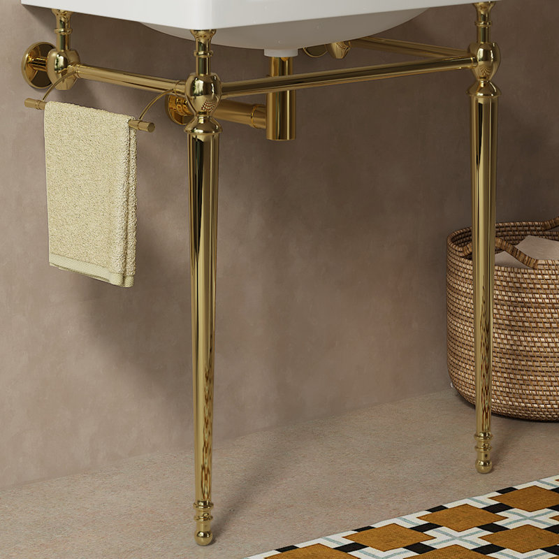Console de salle de bain autoportante en fer 28 po Vici, sans lavabo et robinet, or, Doré