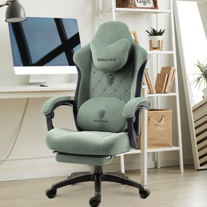 Dowinx Fabric Gaming Chair with Heated Massage, High Back PC Chair with Pocket Spring Cushion, Green