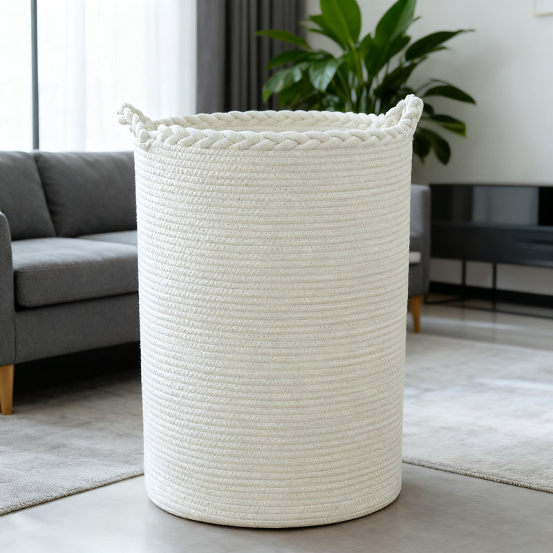 Large 72L Woven Laundry Hamper Basket, Cotton Tall Collapsible Storage Bin For Blankets, Clothes, Toys, And Pillows With Sturdy Handles