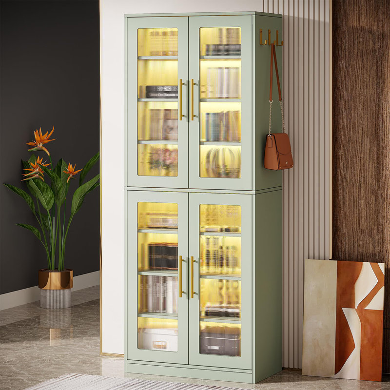 Jahnari Bookcase with Doors and LED Light, Mint Green