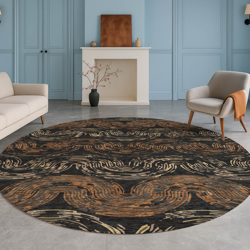 Machine Washable Indoor/Outdoor Chantille ACN2461 Spiral Rug, 8' Round, Black
