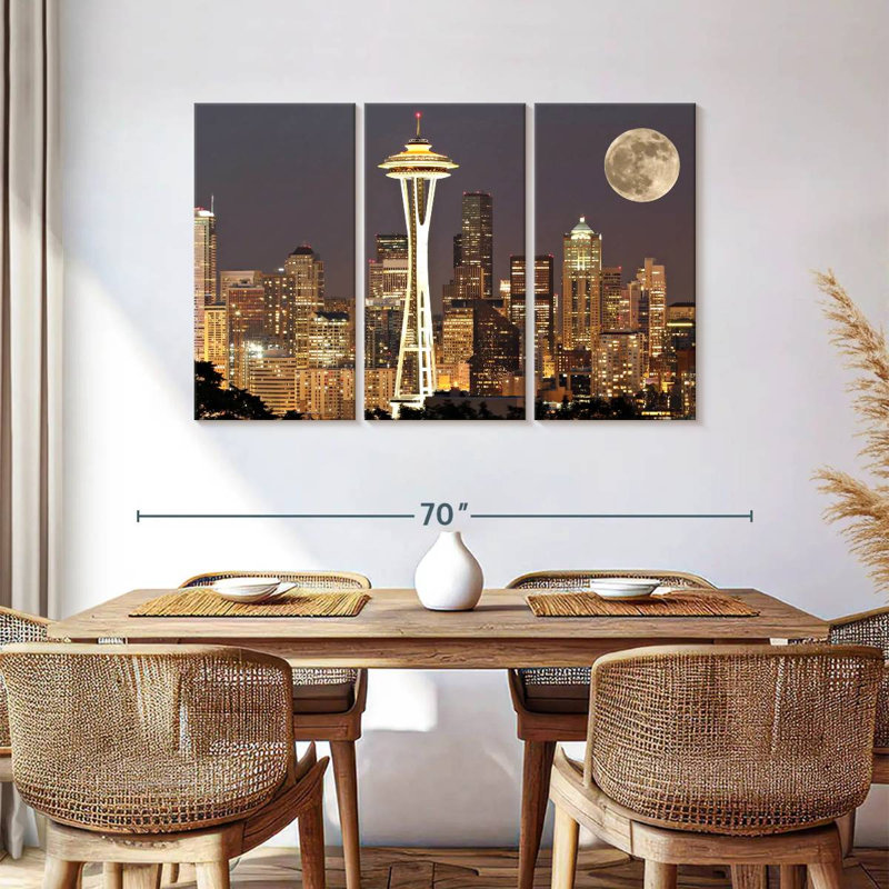 Sebbie Supermoon au-dessus de Seattle, H 36 po x l 57 po