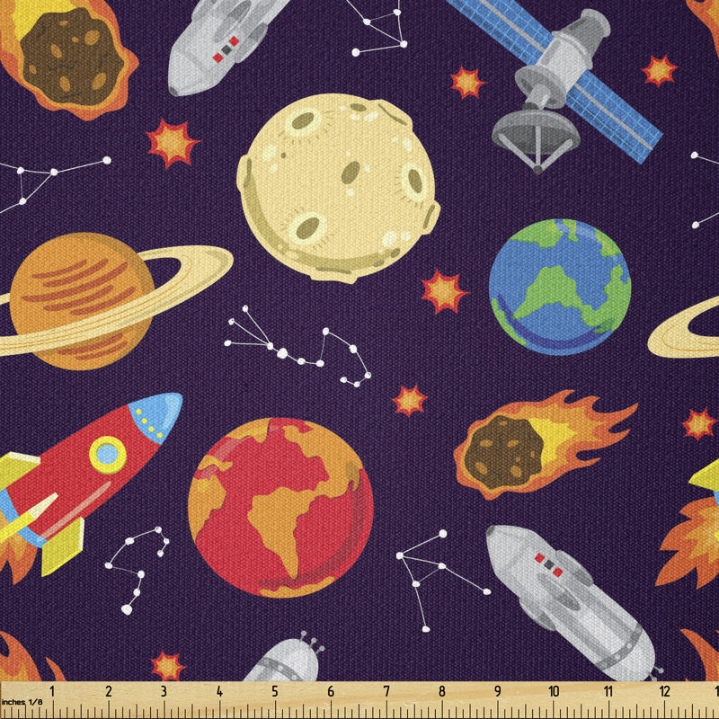 Derel Earth Moon Constellations Saturn Rockets Stars Multi-Purpose Fabric