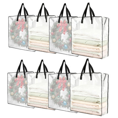 Heavy Duty Clear Wreath Storage Bags 8 Pack – 25 Gallon Transparent Organizer with Sturdy Handles
