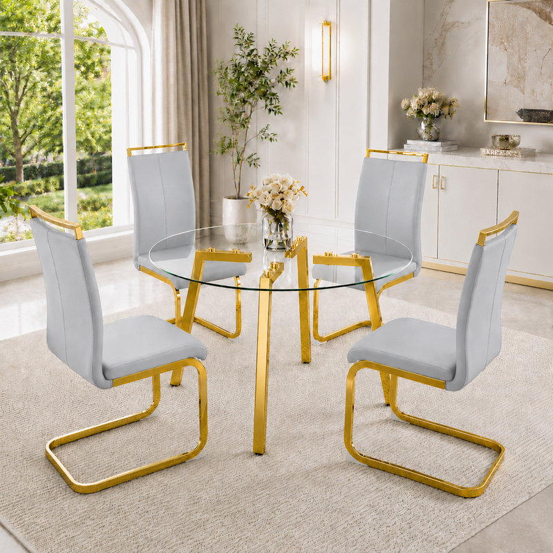 Ensemble de table de salle à manger 5 pièces Modern Glam, Gris clair, Doré