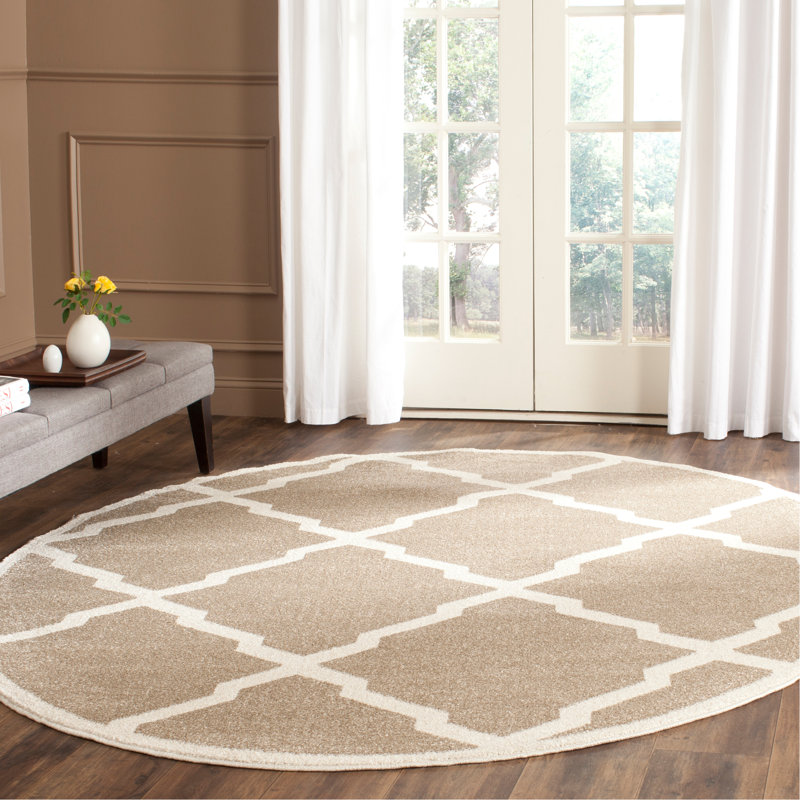 Ammundsen Geometric Wheat/Beige Indoor Area Rug, Round 5'
