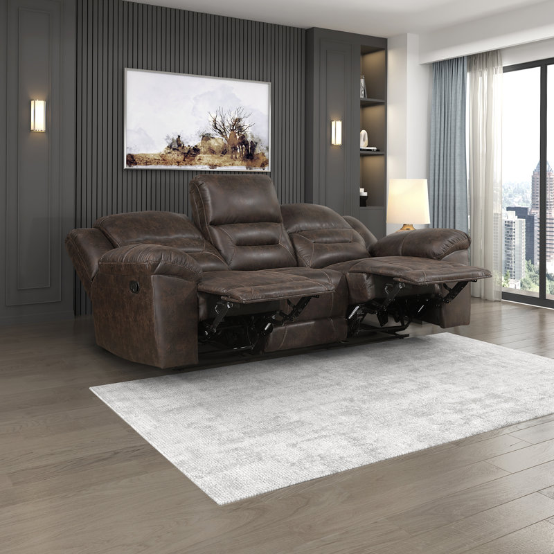 Canapé inclinable manuel double en microfibre polie Hamison de 91,5 po avec coussins en mousse haute densité et siège renforcé en métal