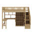 Lit surélevé simple en bois avec bureau intégré, système d'éclairage à DEL, tablettes de rangement et armoires-2029133176