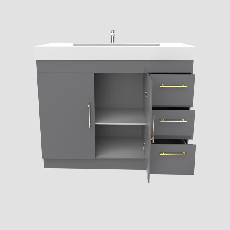 Meuble-lavabo simple 42 po avec plateau en acrylique, Gris lustré