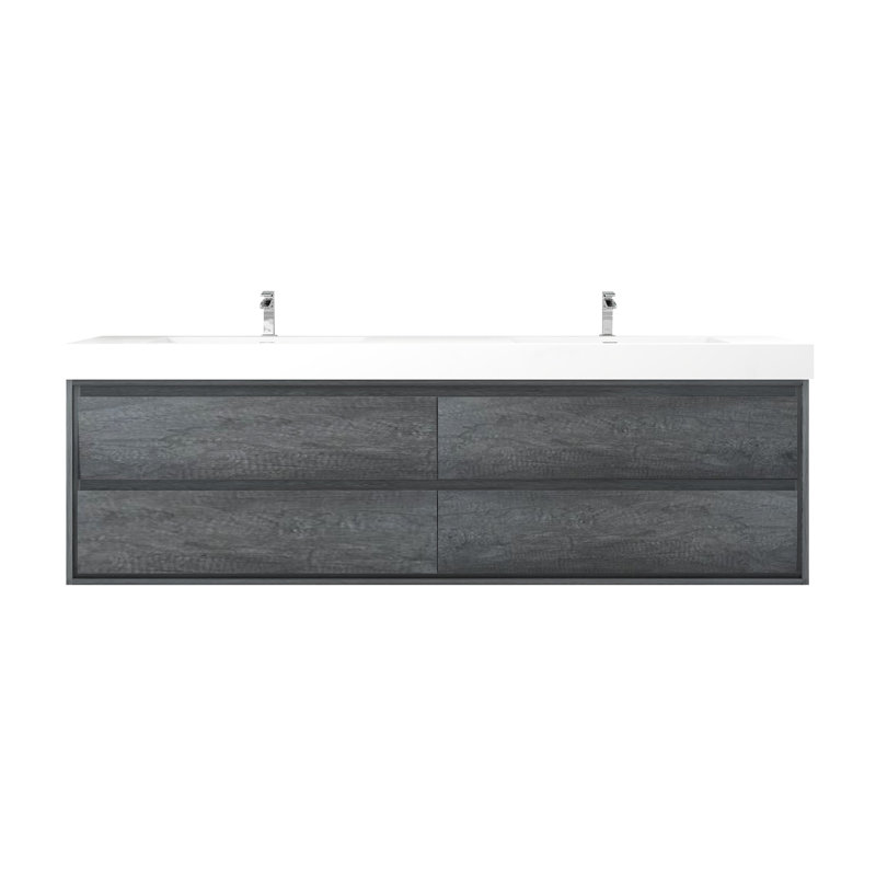 84'' Double Bathroom Vanity with Acrylic Top, Smoke Oak