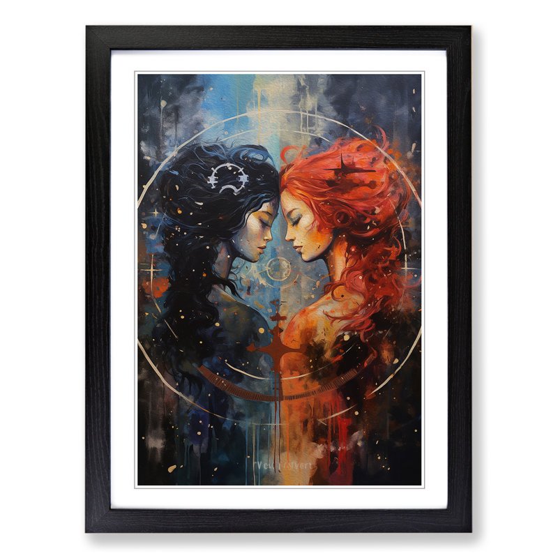 Gemini Zodiac Action Painting - Framed Print, Black Framed, 46cm H x 34cm W