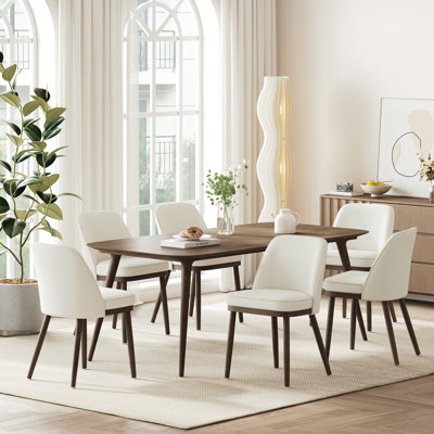 Modern Upholstered Dining Chair with Curved Back and Solid Wood Legs