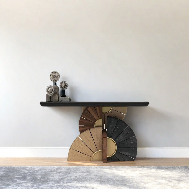 Modern Luxury Creative Design Console Table, Black, Brown/Natural Wood, 31.5" H x 47.24" W x 15.75" D