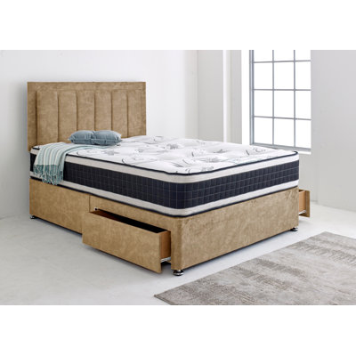 Divan Bed with Stripe 24" Headboard with 2x Drawers Same Side