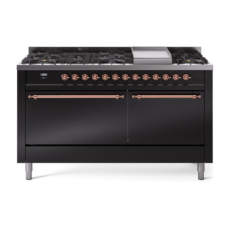 Cuisinière à double combustible de 60 po avec 9 brûleurs scellés et plaque chauffante (porte pleine) Nostalgie II de la série ILVE