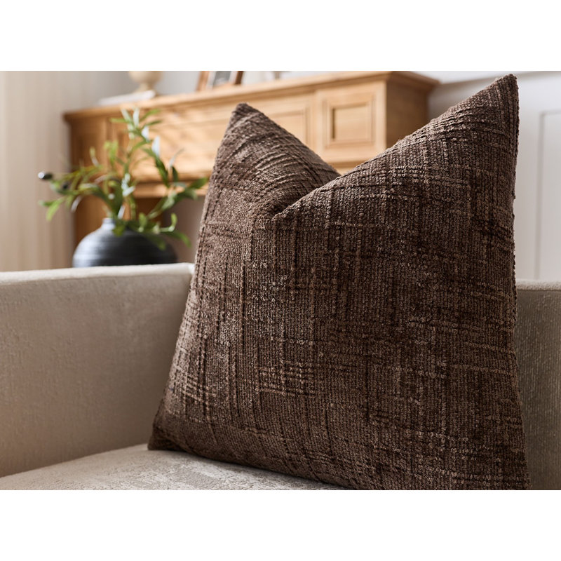 Housses de coussin en chenille texturée, Brun, Carré 20 po