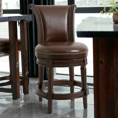 Ted Swivel Upholstered Counter Stool with Solid Wood Frame