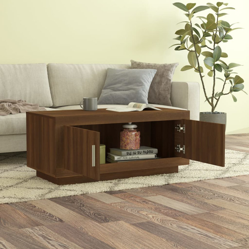 Jahnai Solid Coffee Table with Storage, Brown Oak