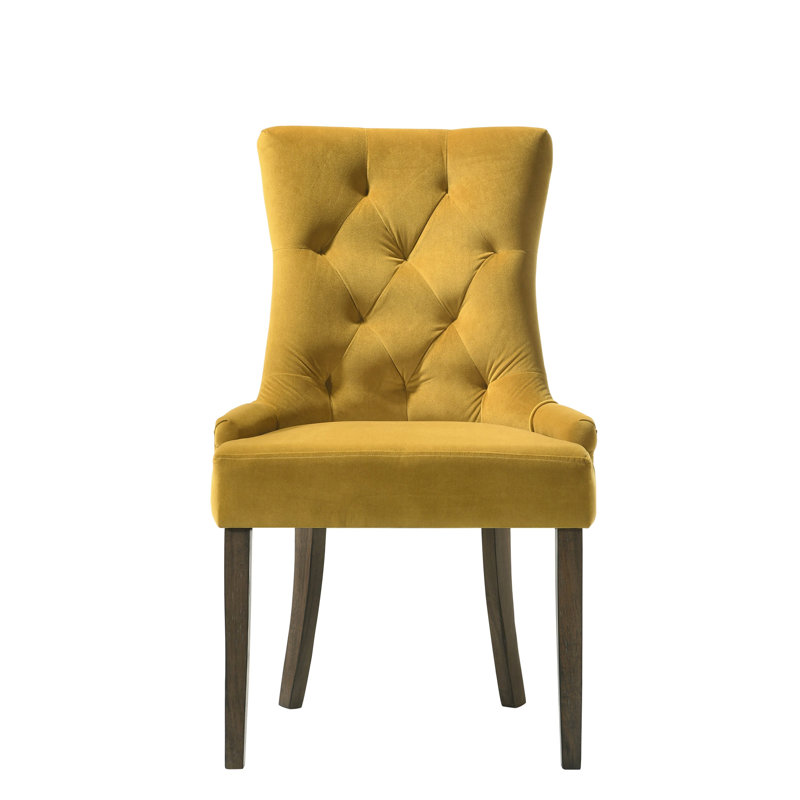 2 chaises et velours jaune - siège rembourré en mousse confortable, motif capitonné sophistiqué, garniture cloutée tendance, rembourrage de qualité construction, ornement,
