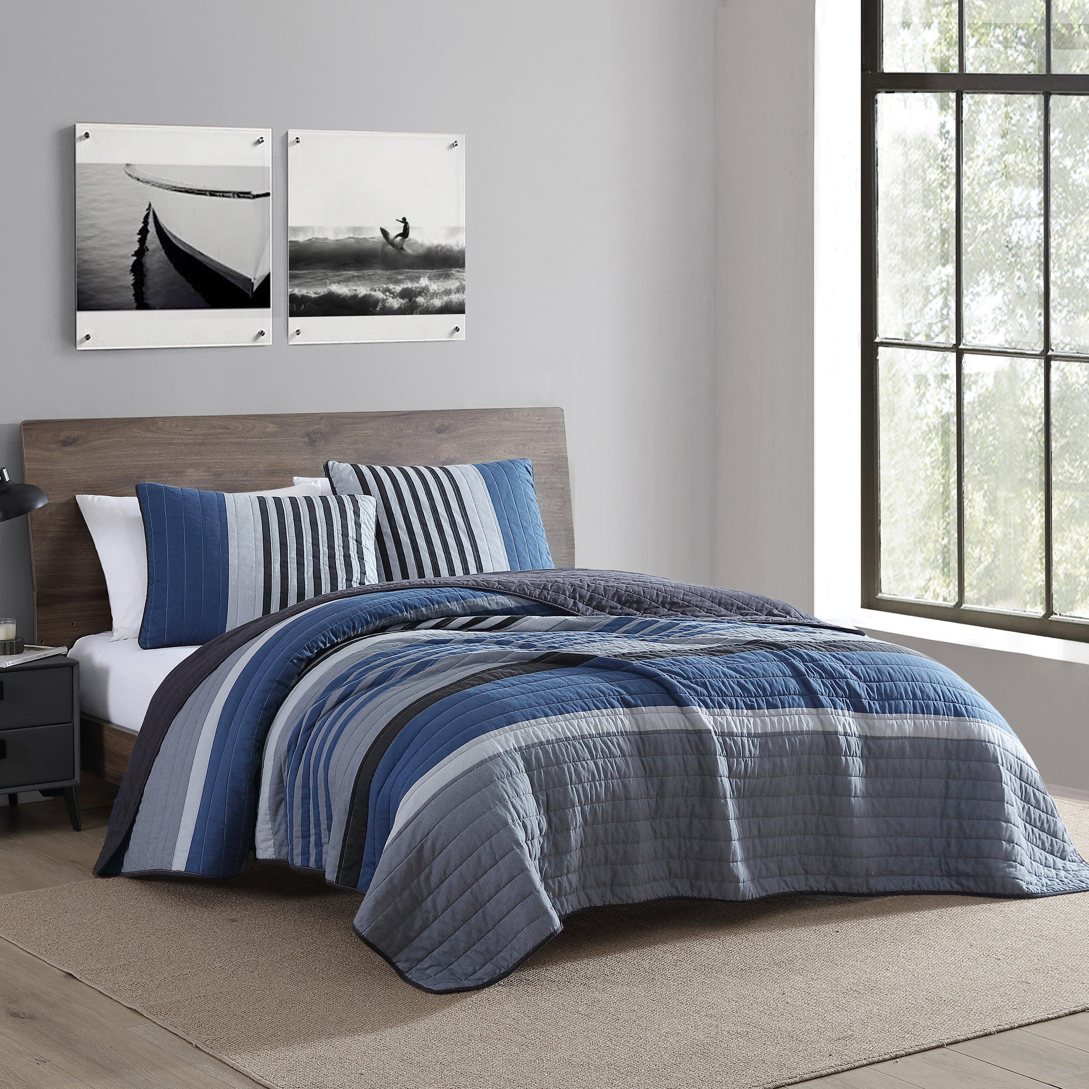 Nautica Rendon Cotton Reversible Charcoal Quilt Set | Wayfair